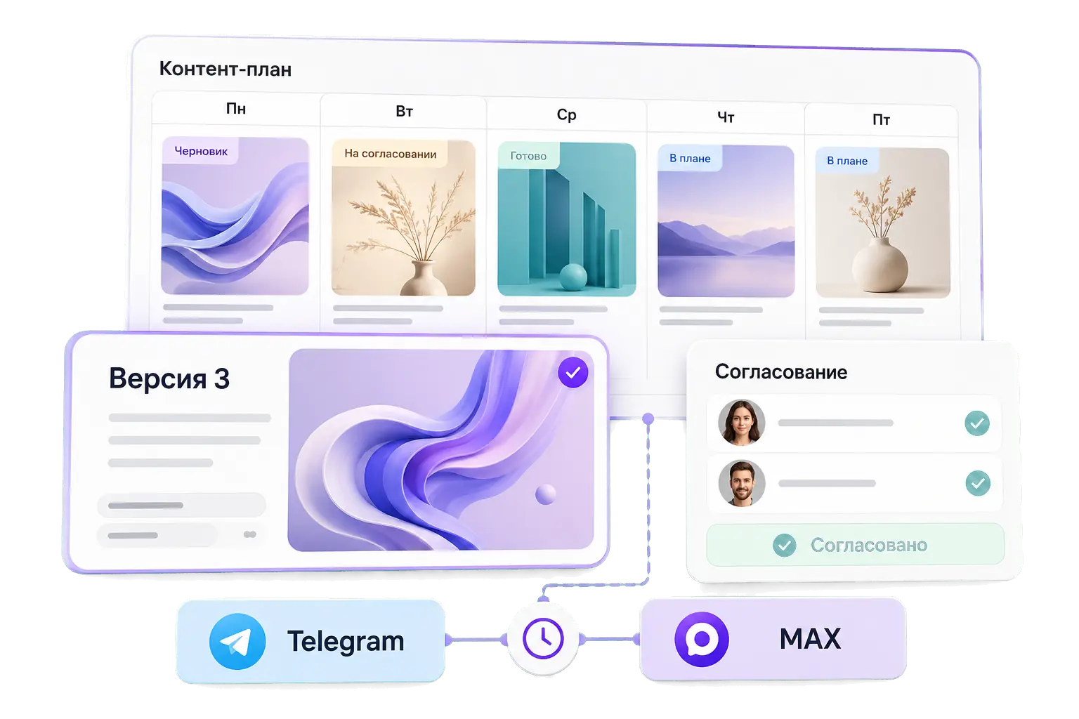 Календарь недели, актуальная версия и согласование публикации в Text-Flow
